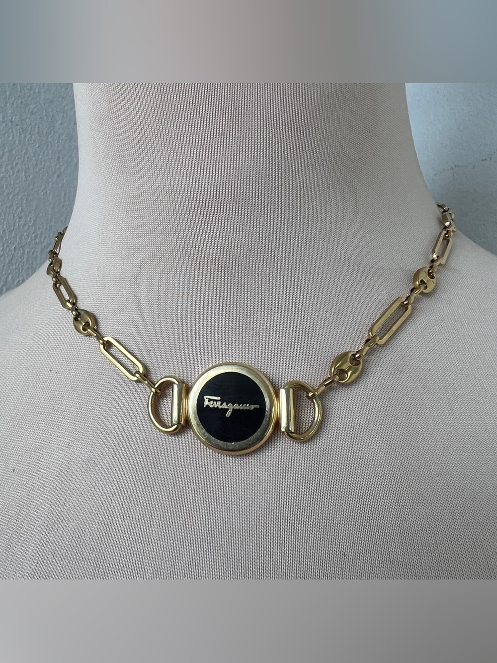 Custom Salvatore Ferragamo Vintage Hardware Choker Necklace in Gold | 15-16.5”